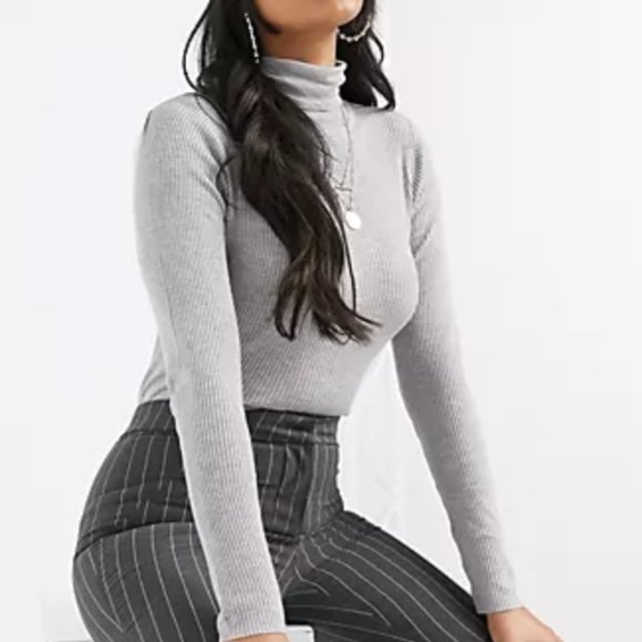 Brave Soul trudy roll neck ribbed sweater in gray - Picture 3 of 4